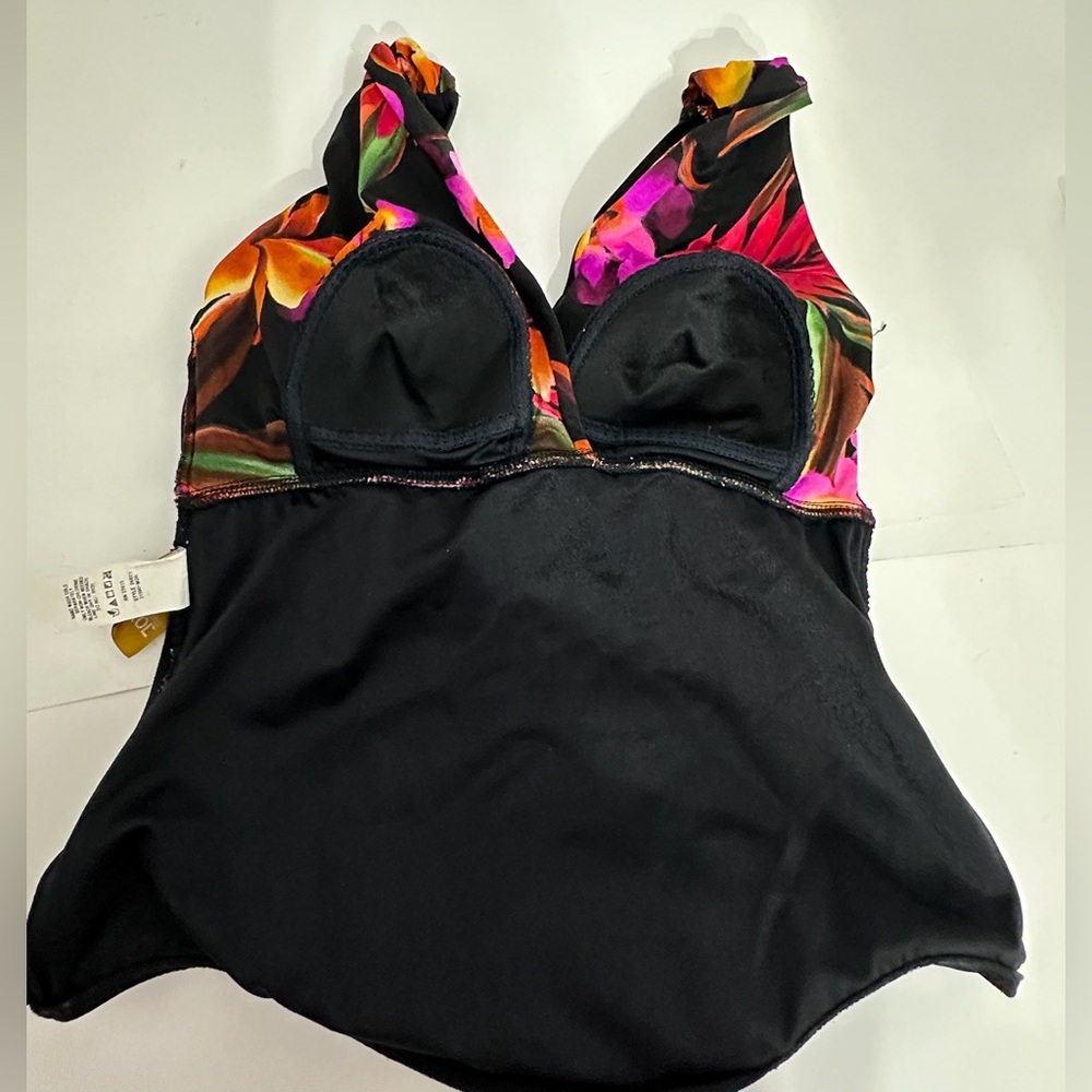 Take Control by Longitude Black Tropical One Piece Swimsuit Vintage Size 10 - Picture 7 of 9